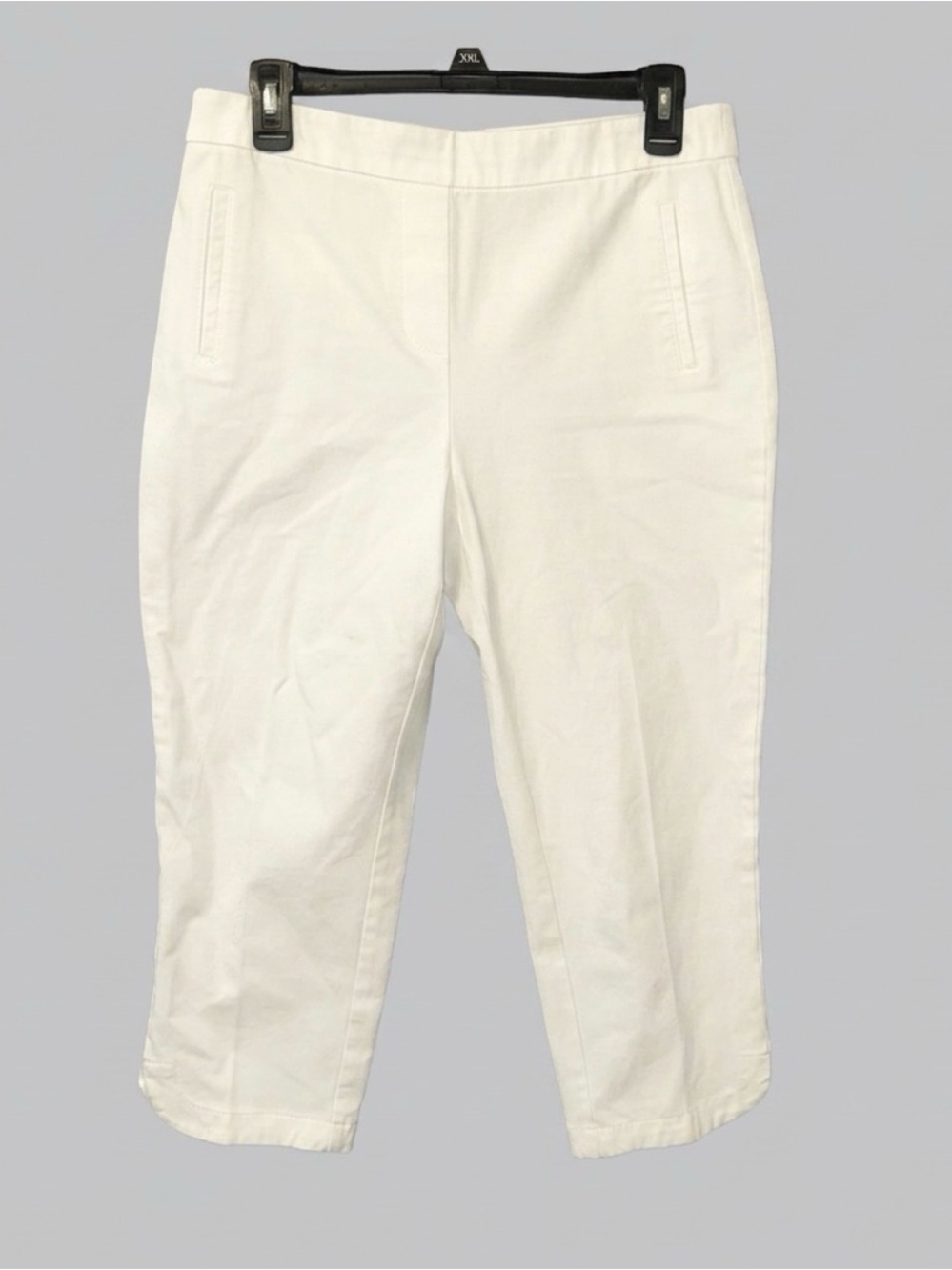 Isaac Mizrahi Live White 247 Stretch Cropped Pants Pull On Tulip Hem Size 6 Work